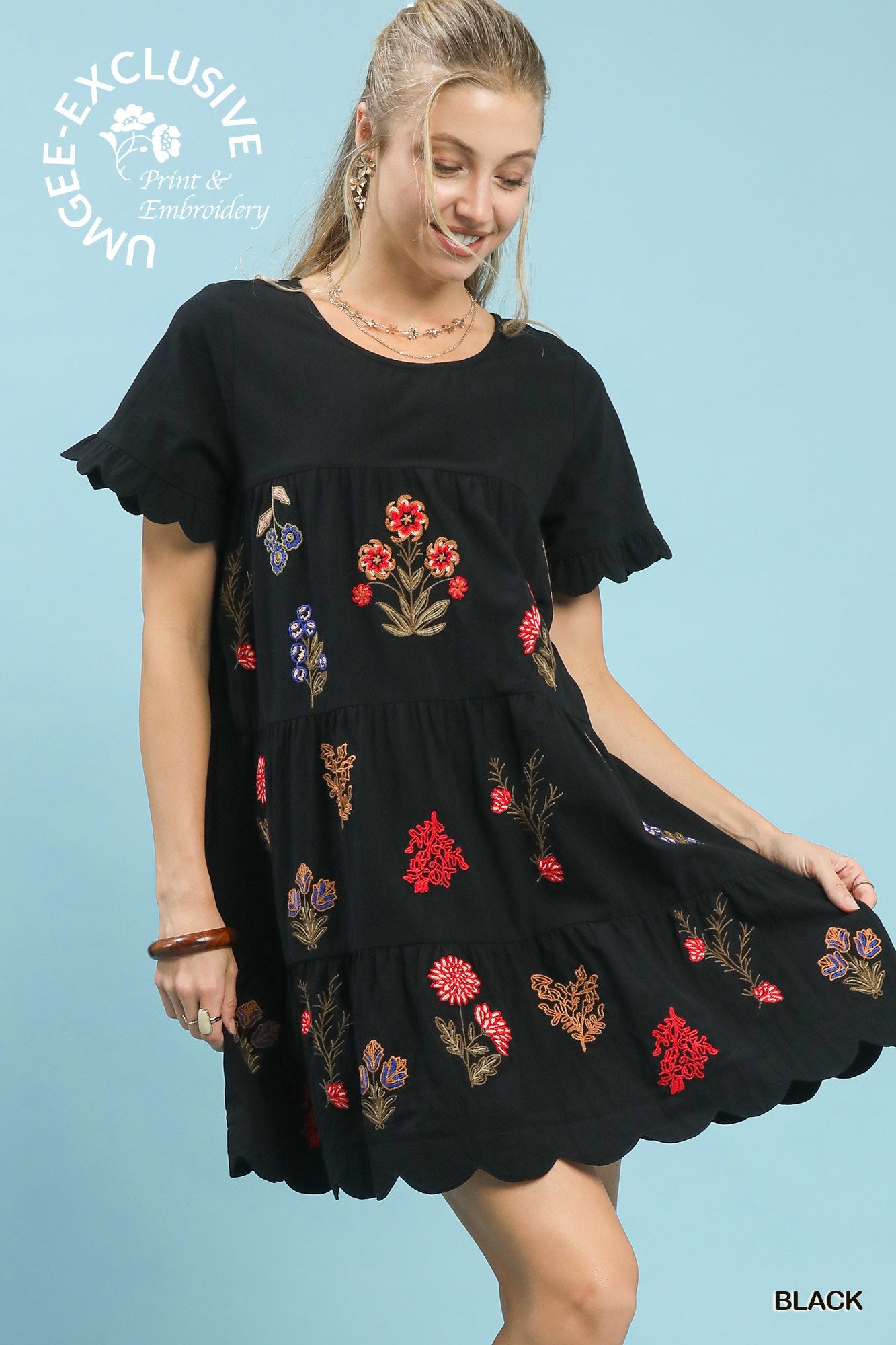 Macie Black Floral Embroidered Dress