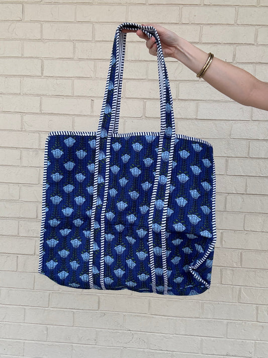 Blue Floral Quilted Large Bag