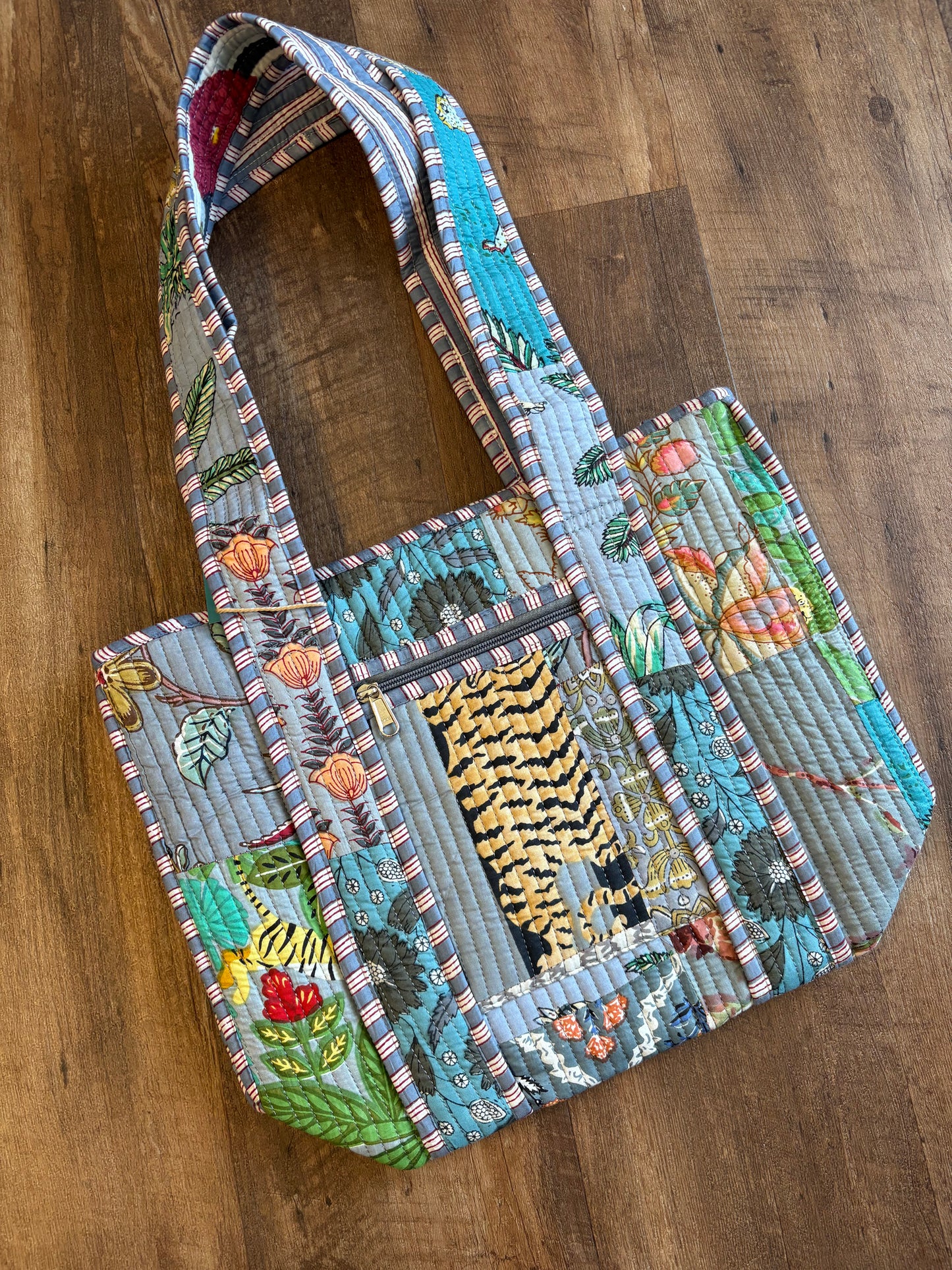 Blue Grey Small Quilted Tote