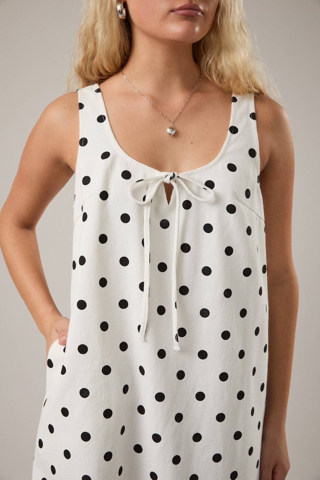 White Polkadot Denim Mini Dress