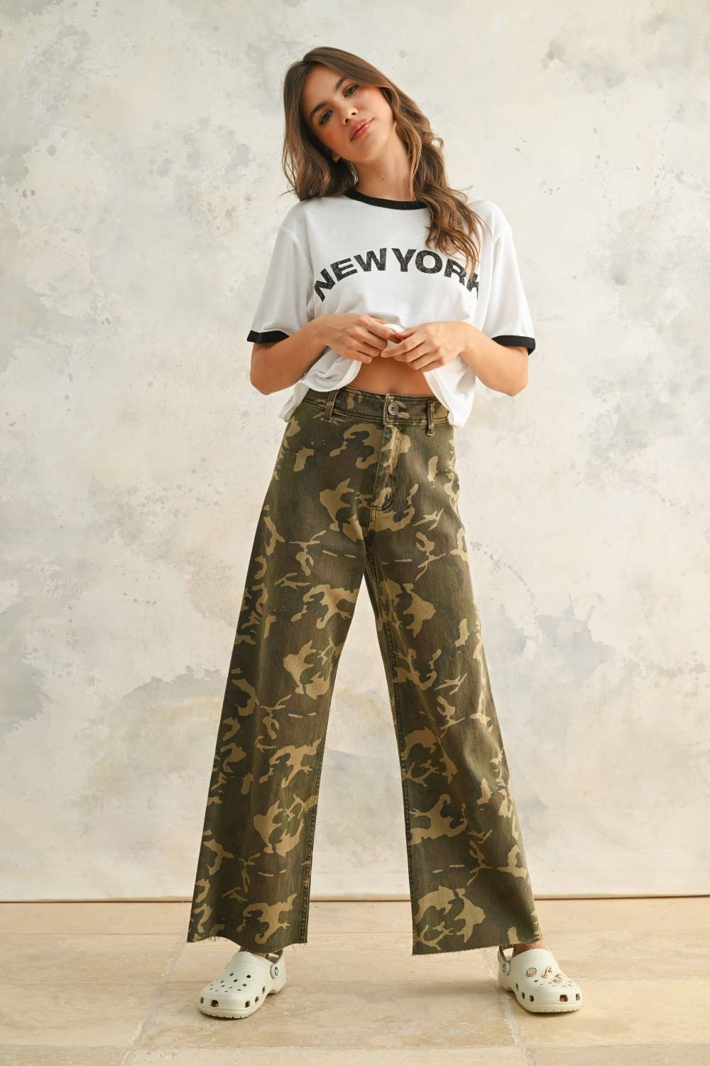 Camouflage Print Denim Pants