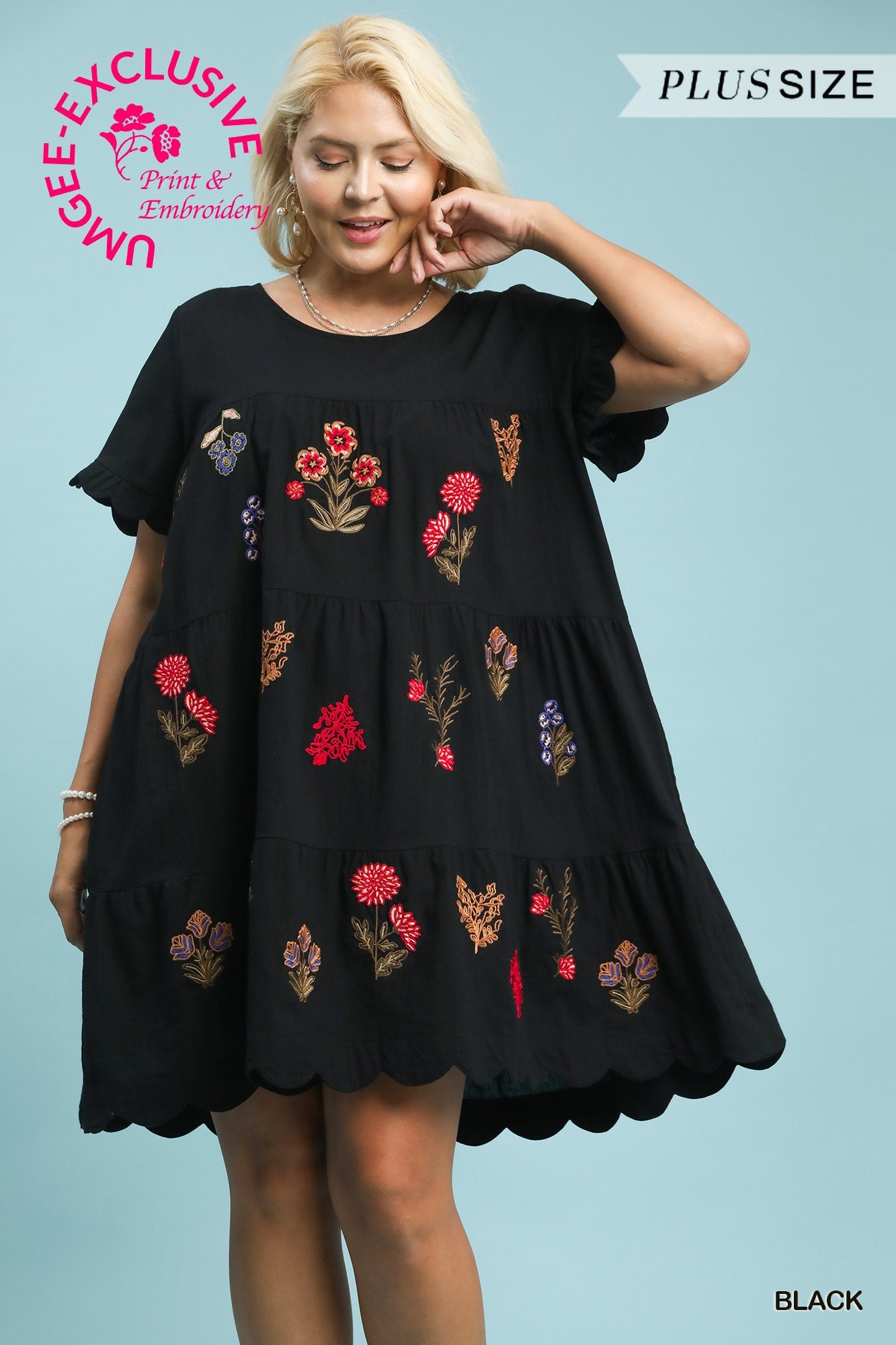 Macie Black Floral Embroidered Dress