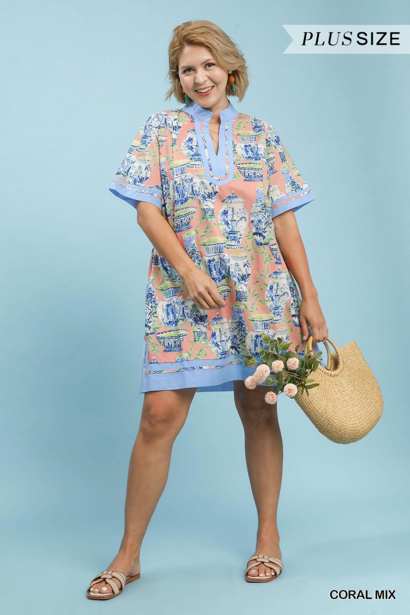 Coral Blue Vase Mini Dress