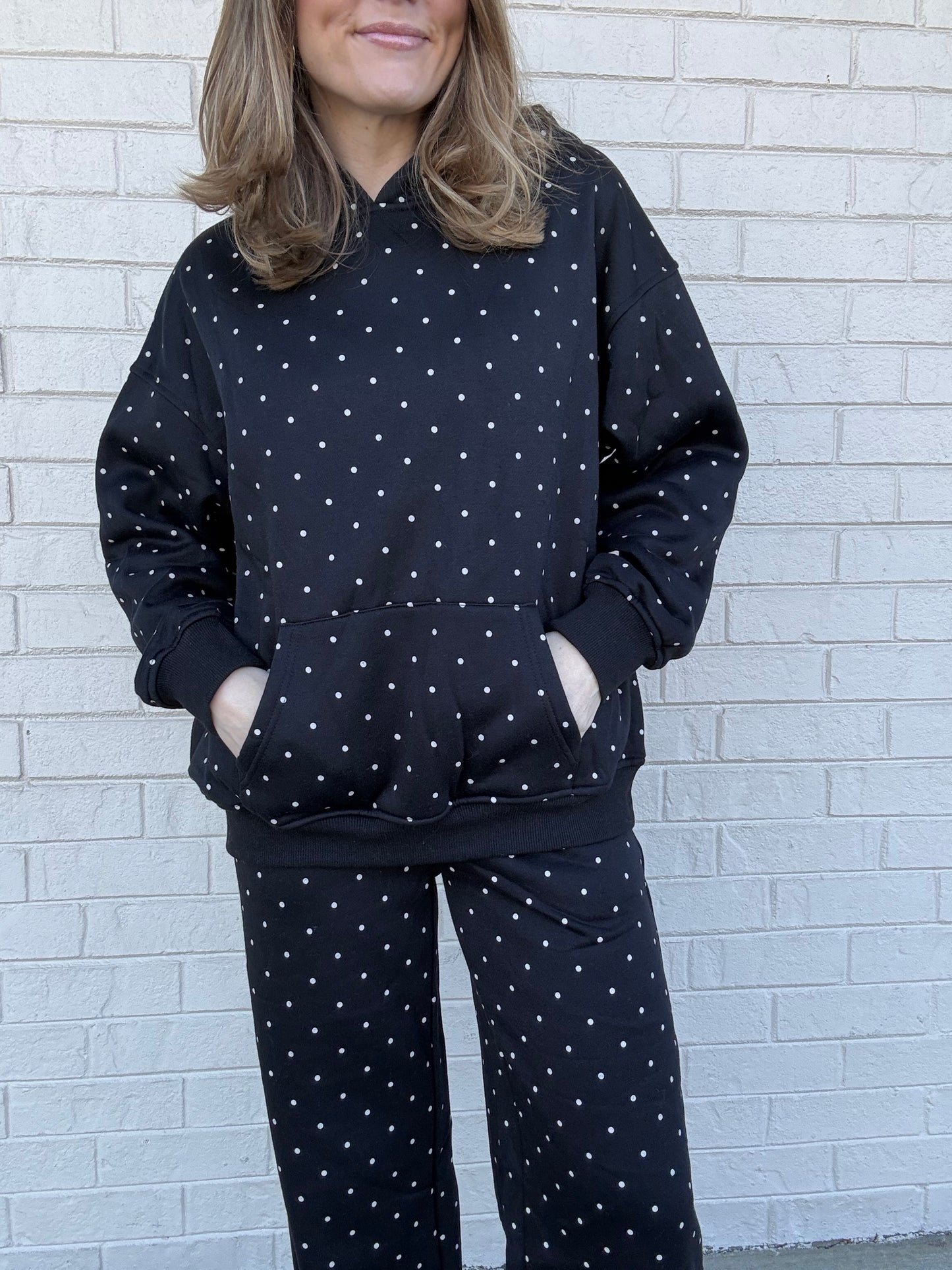 Black Polkadot Matching Hoodie and Pants Set