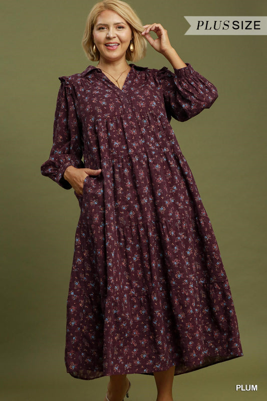 Plum Ditsy Floral Midi Dress