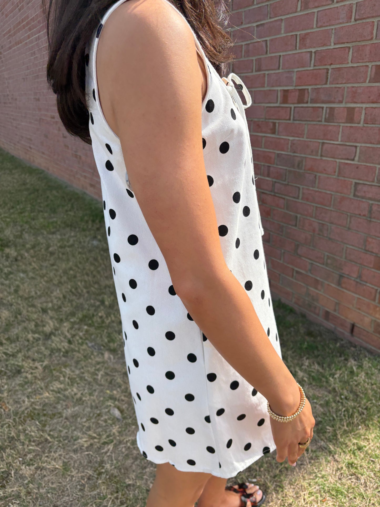 White Polkadot Denim Mini Dress