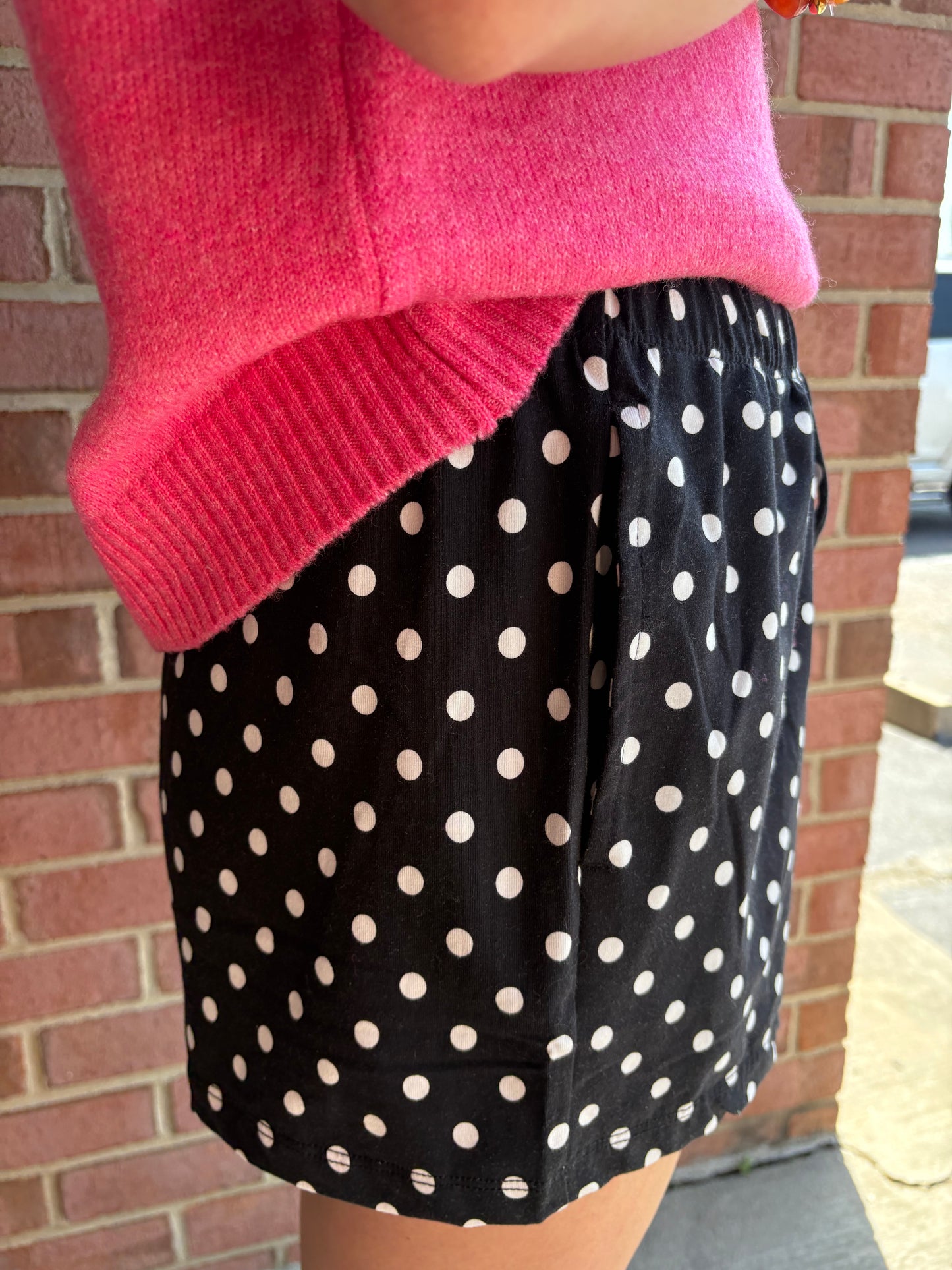 Black Polkadot Drawstring Shorts