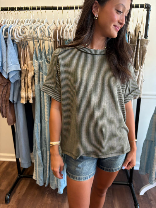 Lauren Olive Ribbed Top