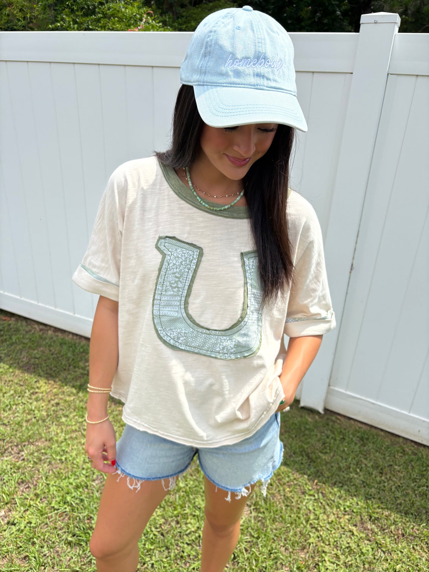 Sage Horseshoe Patchwork Blouse
