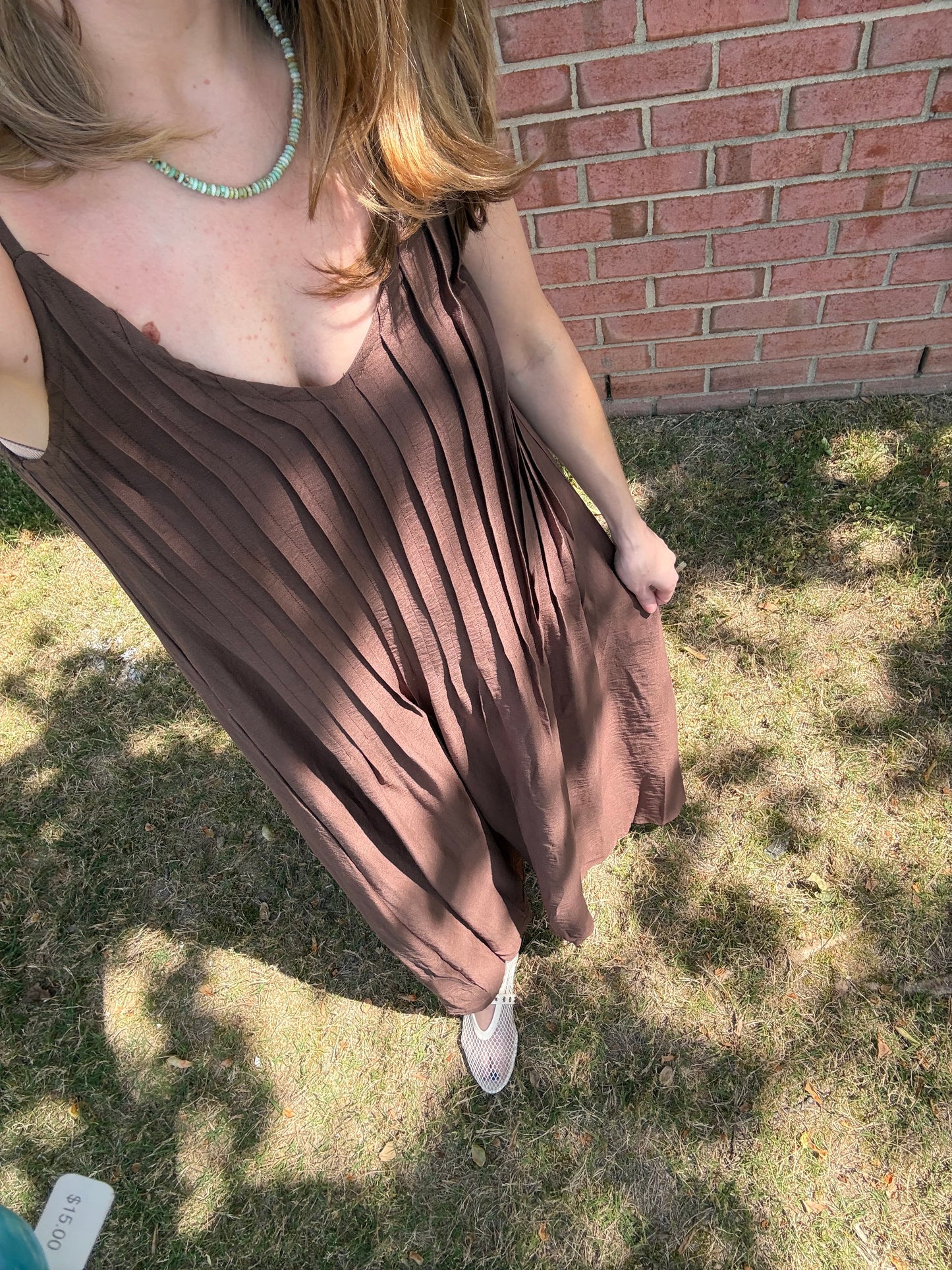 Isla Brown Pleated Maxi Dress