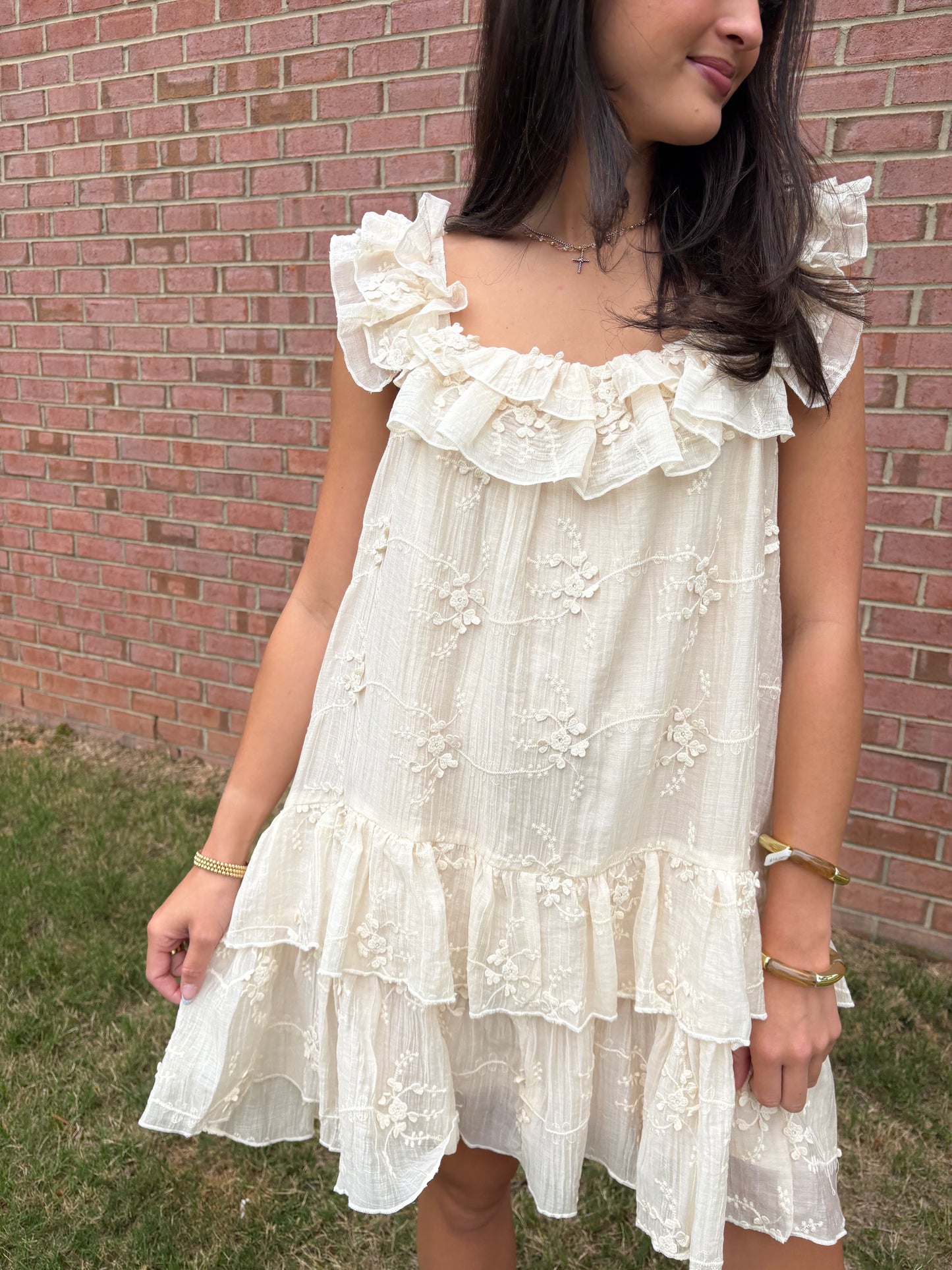Mae Ruffled Embroidered Dress