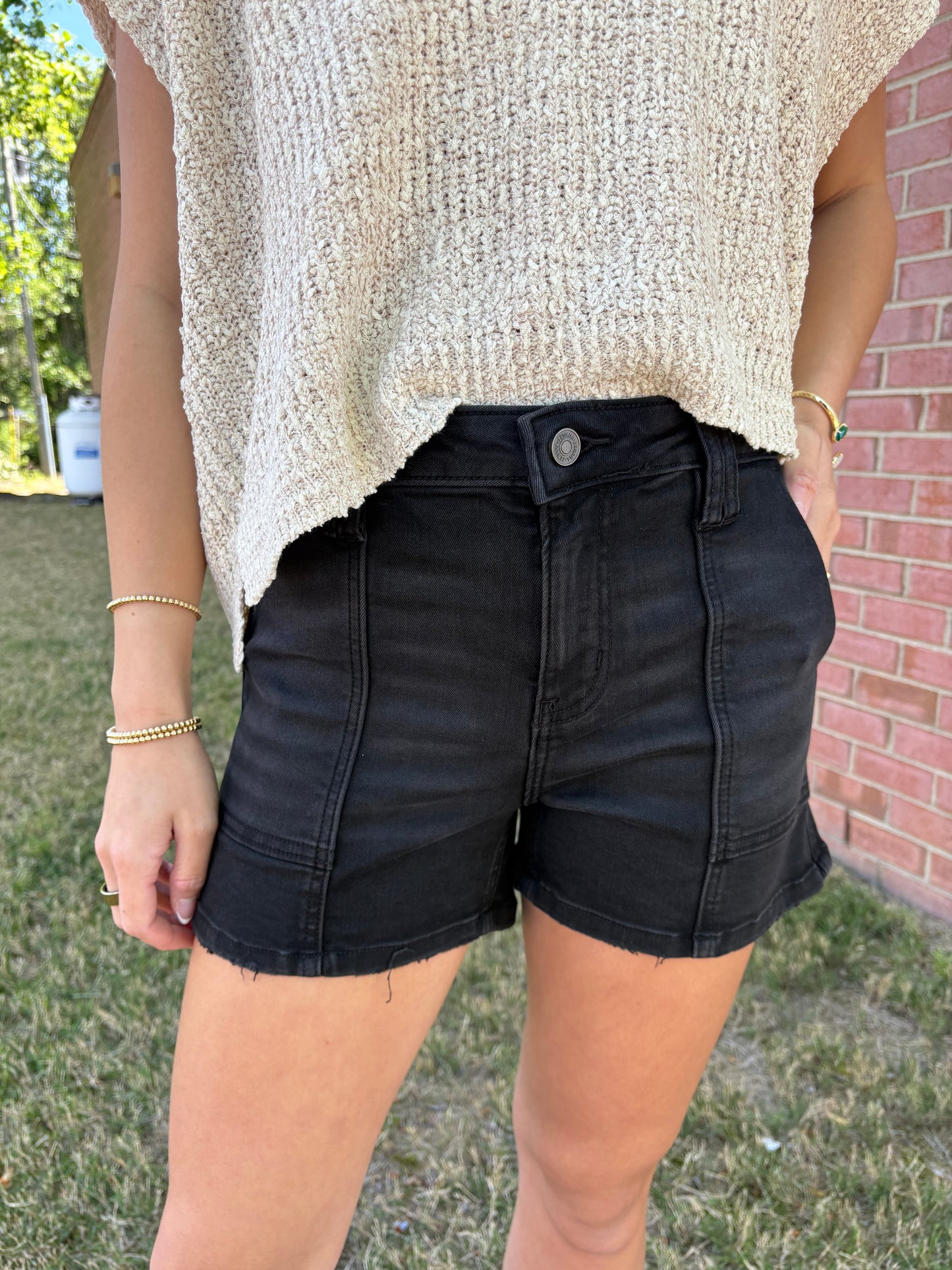 Black Denim Utility Shorts