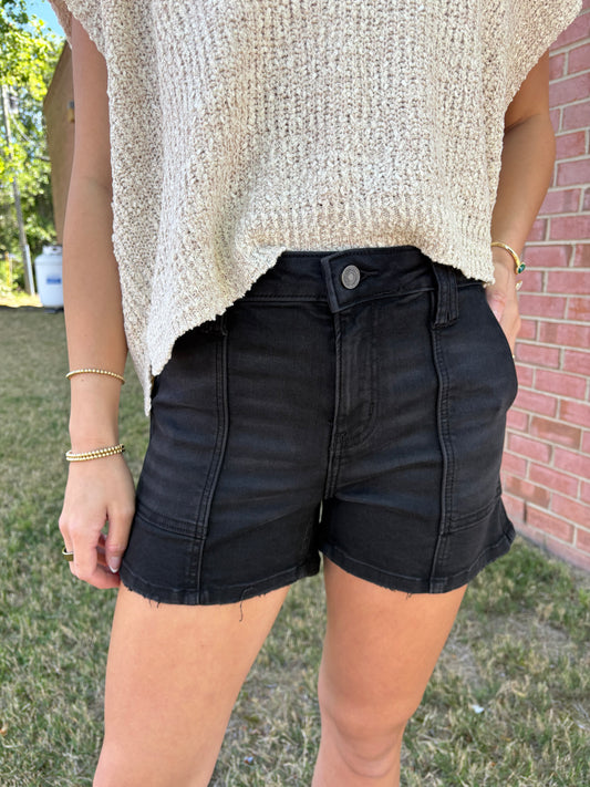 Black Denim Utility Shorts