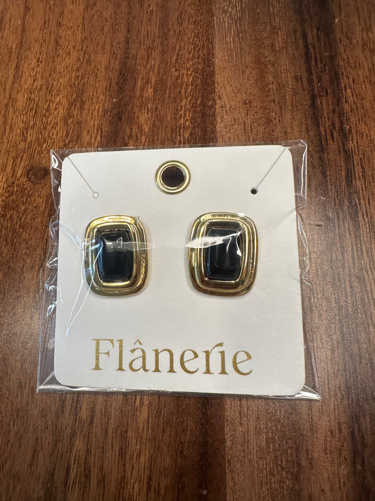 18K Black Square Stone Earring
