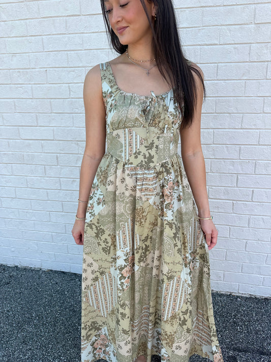 Olive Corset Maxi Dress
