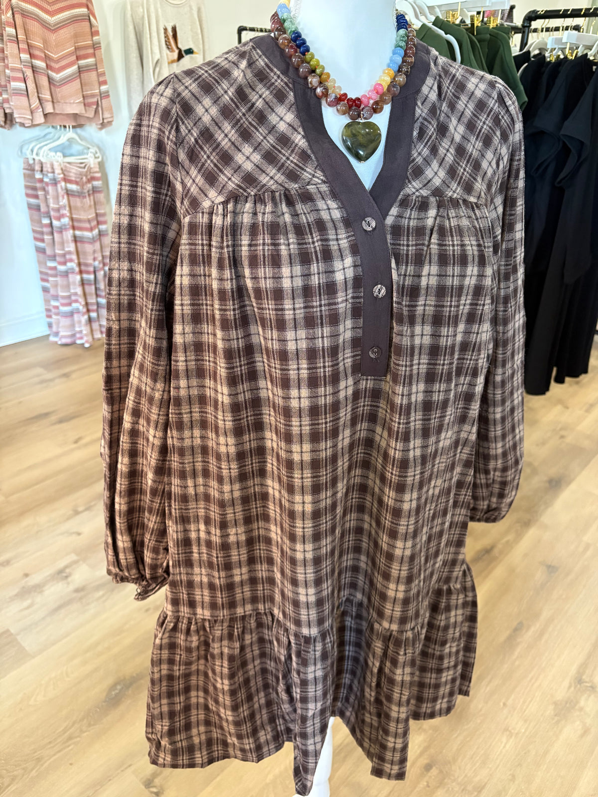 Brown Plaid Shirt Days Dress