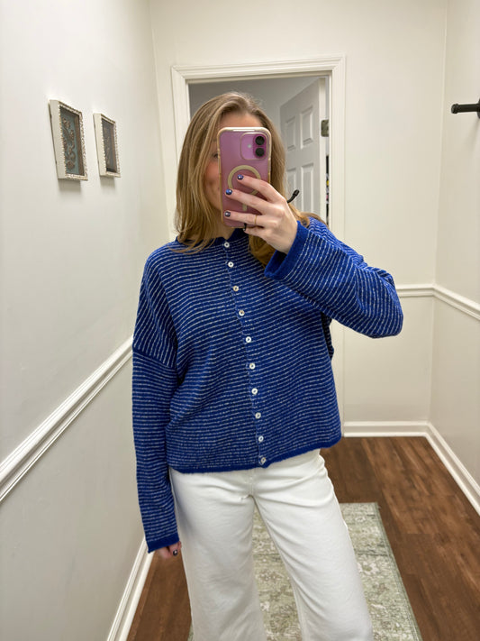 Royal Blue Pinstripe Piper Cardigan