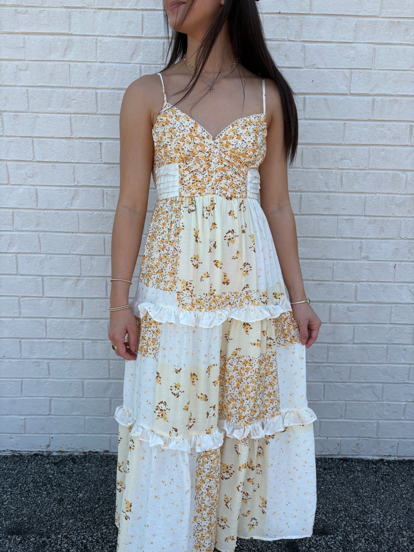 Butter Yellow Patchwork Midi Dress