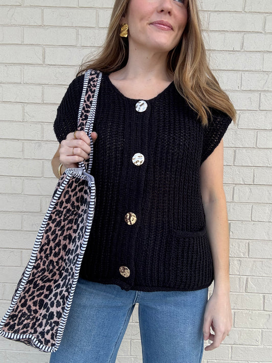 Marcy Black Button Sweater Vest