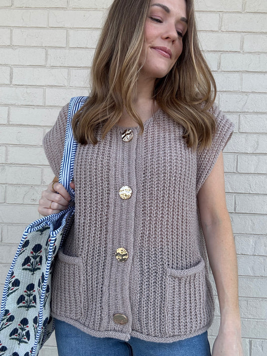 Marcy Mocha Button Sweater Vest