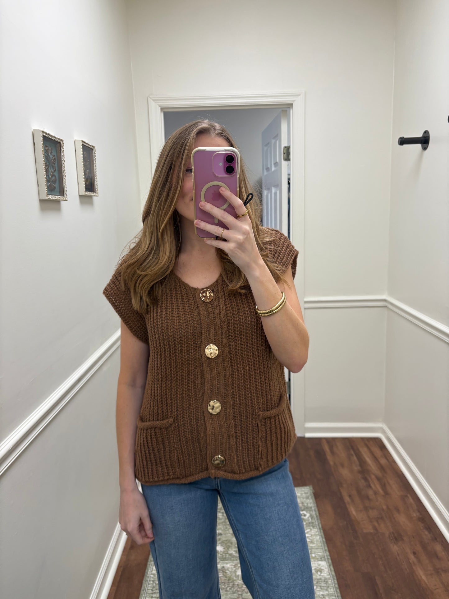 Marcy Camel Button Sweater Vest
