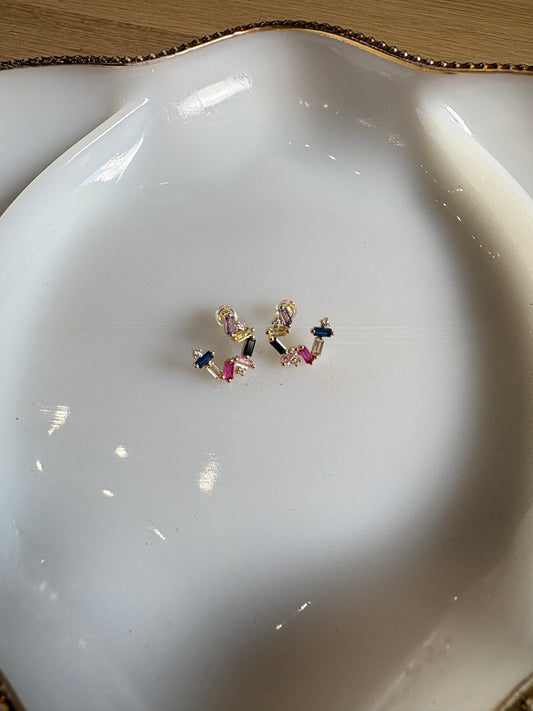 Multicolor Baguette Stud Earrings