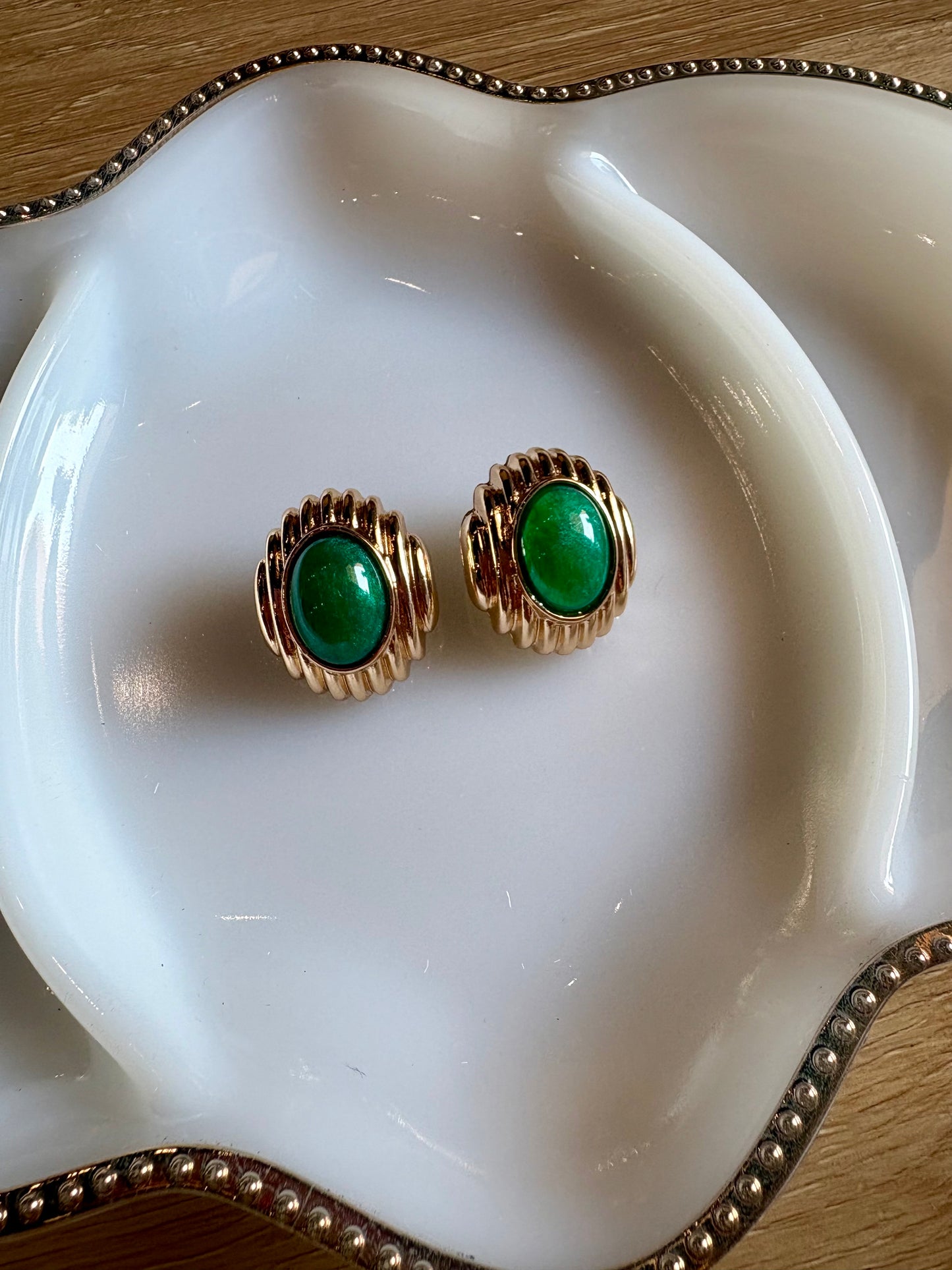 Green Stone Stud Earrings