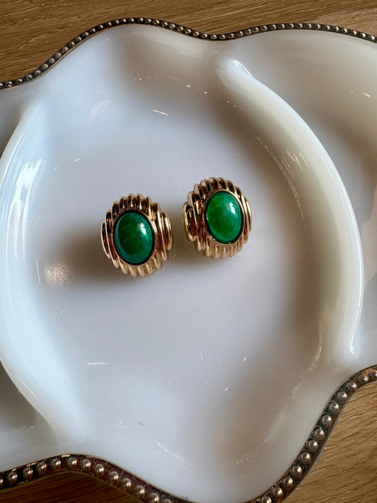 Green Stone Stud Earrings