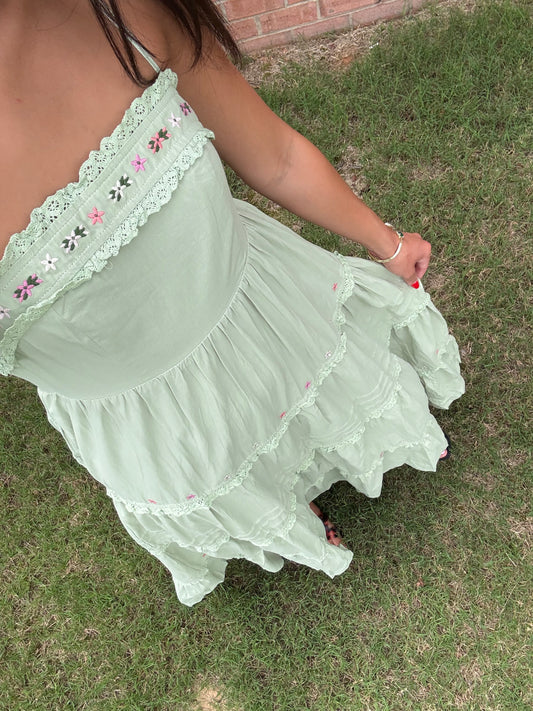 Sage Capri Embroidered Maxi Dress