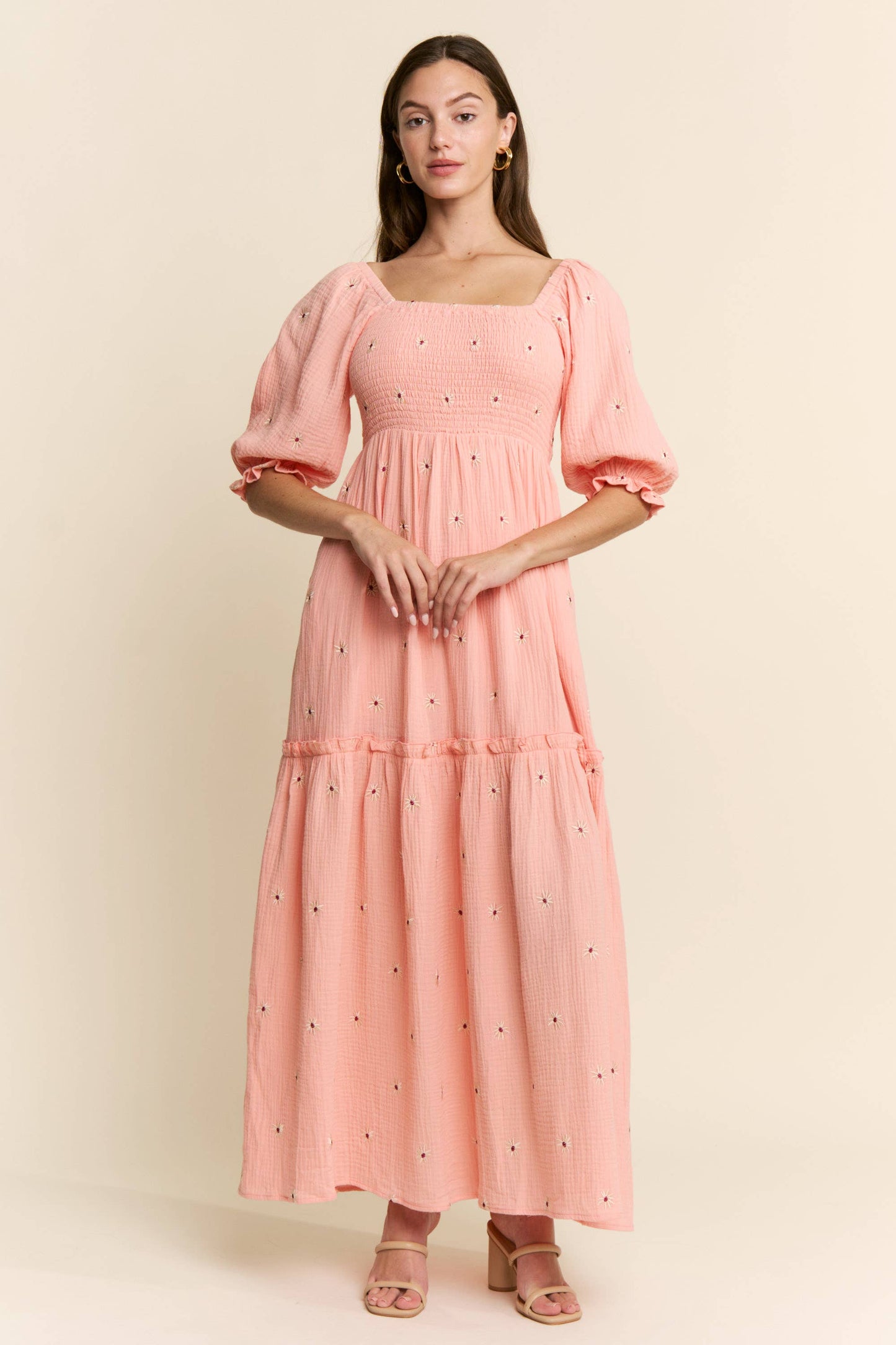 Bailey Peach Embroidered Maxi Dress