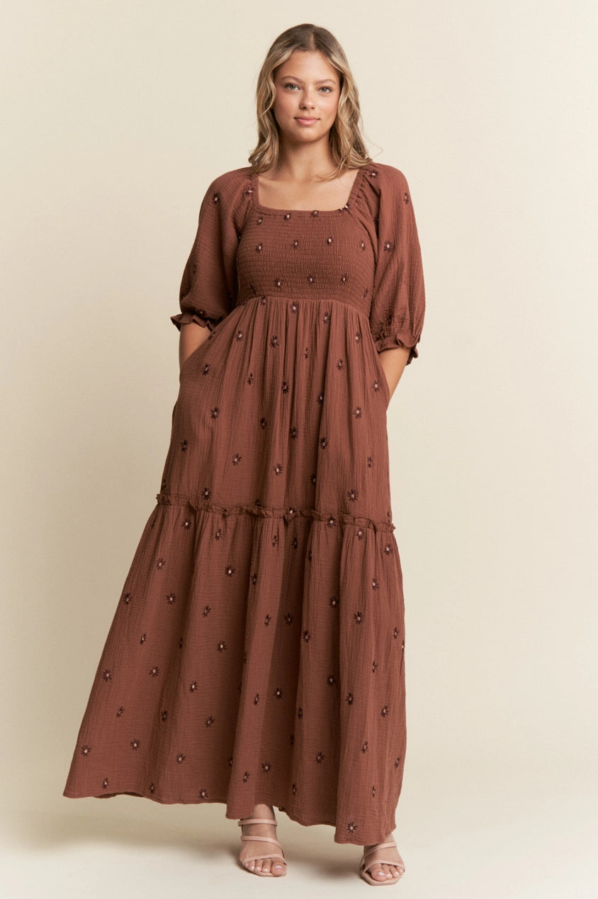 Bailey Chocolate Embroidered Maxi Dress