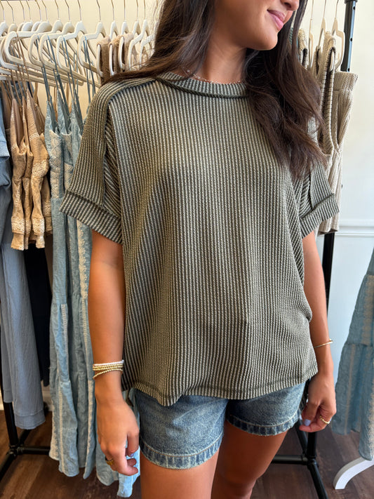 Lauren Olive Ribbed Top