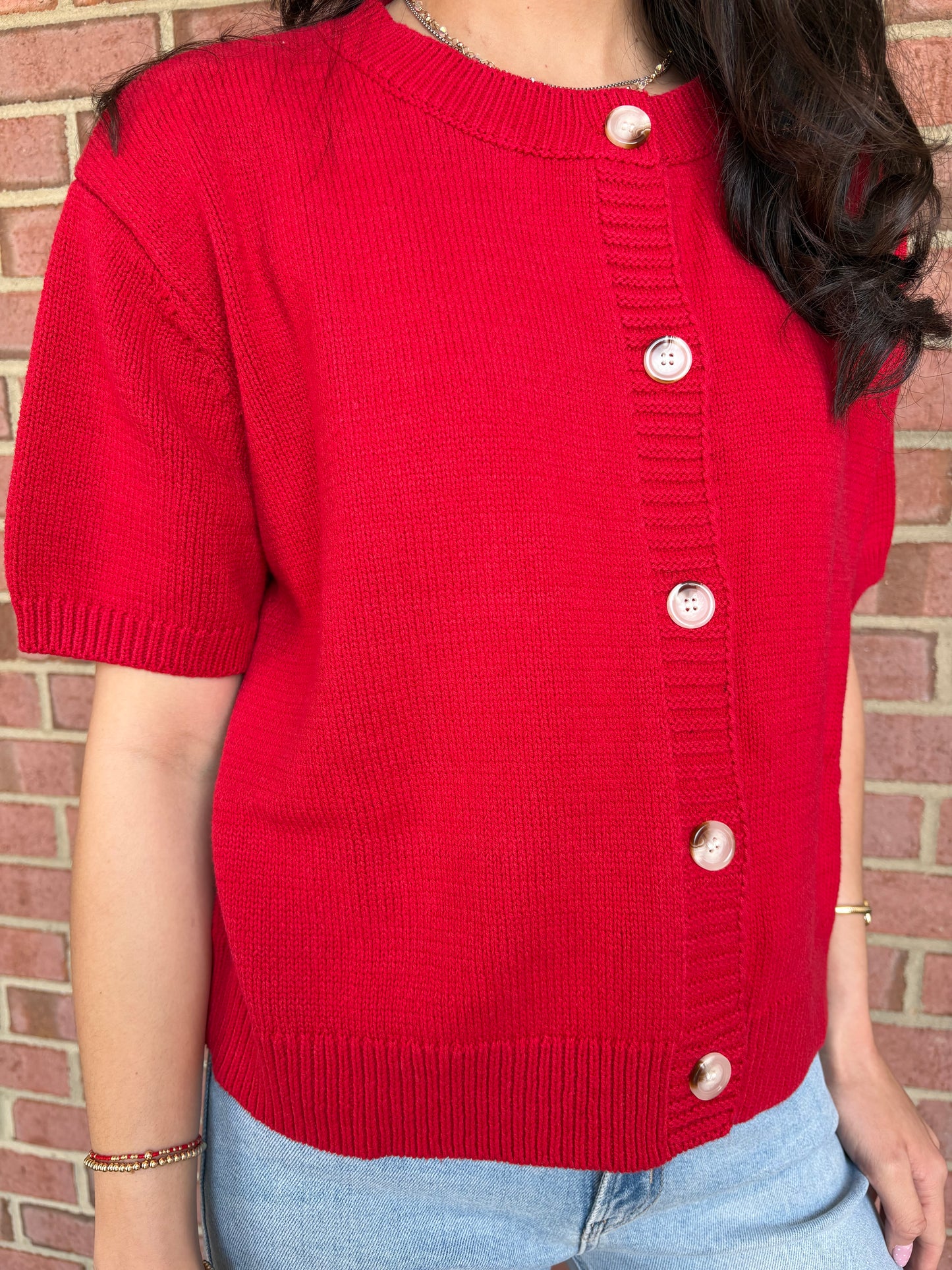 Red Short Sleeve Cardigan