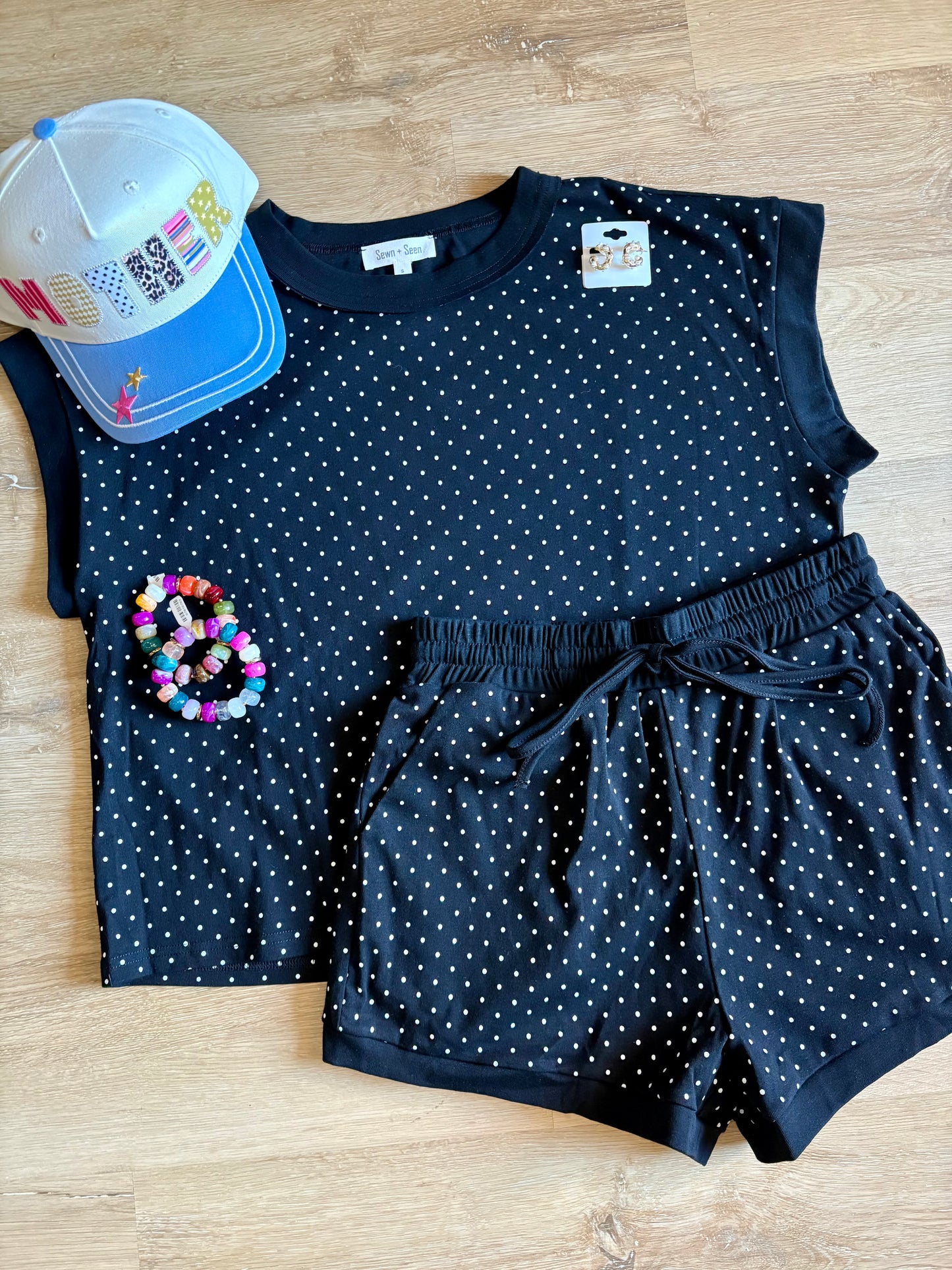 Black Polka Dot Shorts Set