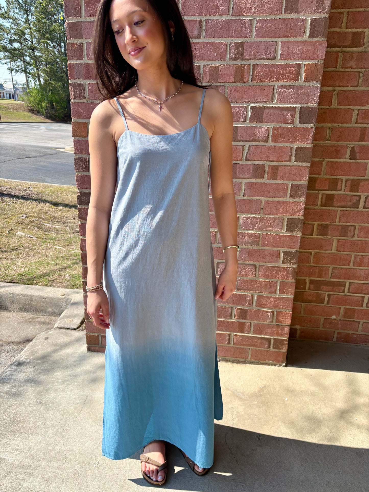 Blue Ombre Slip Midi Dress