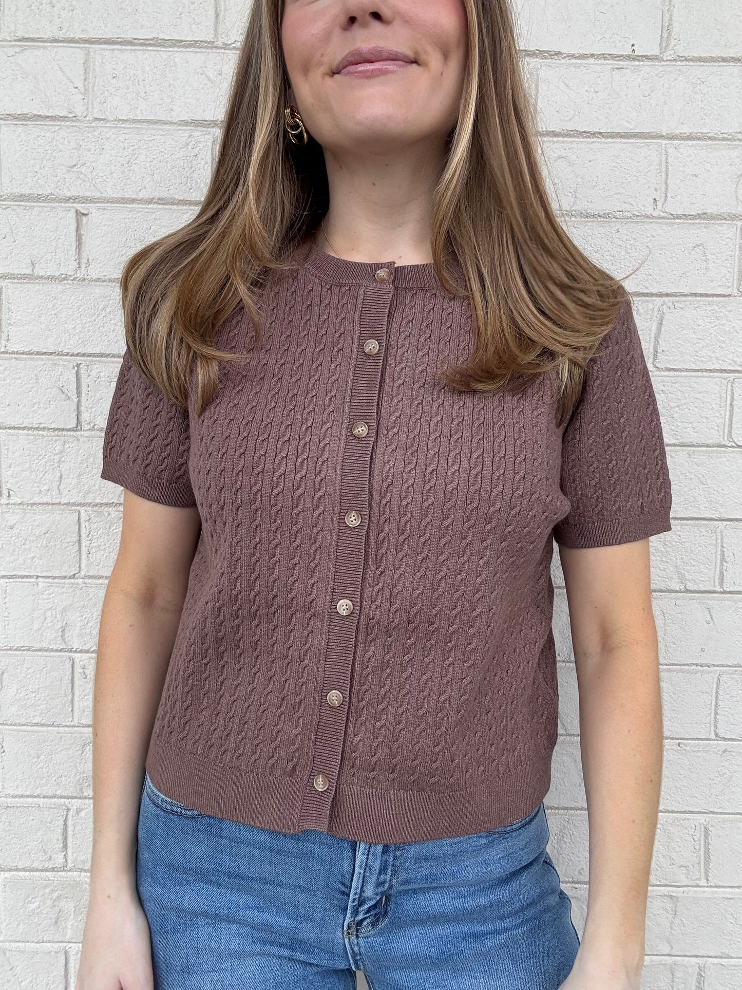 Brown Short Sleeve Cardigan