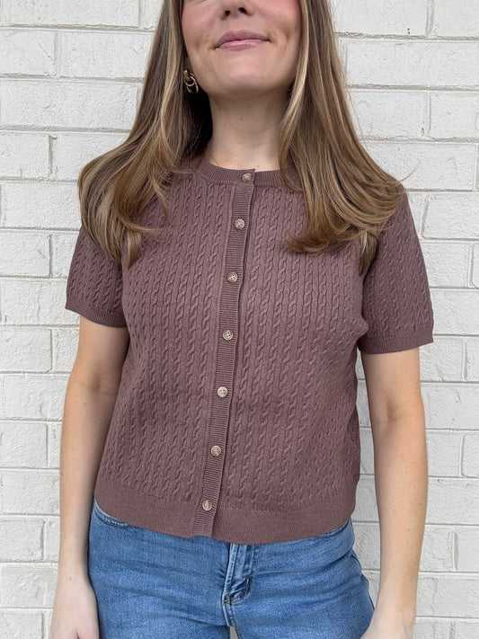 Brown Short Sleeve Cardigan