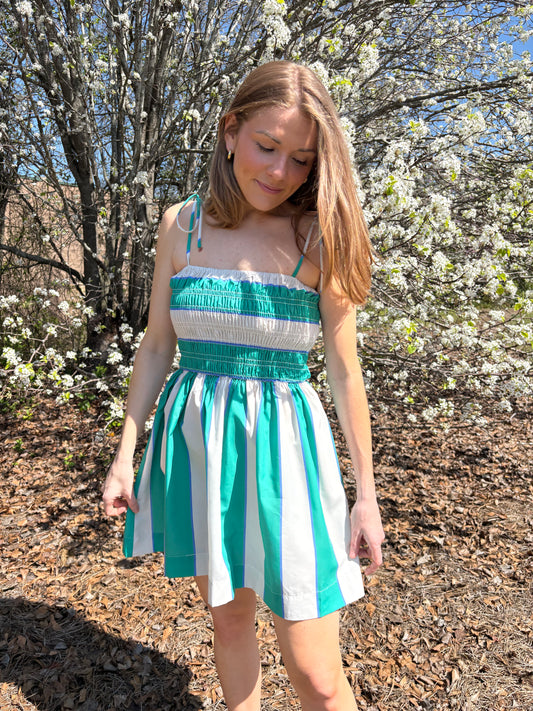 Bogey Green Striped Mini Dress