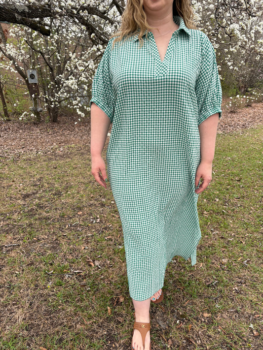 Kelly Green Gingham Midi Dress
