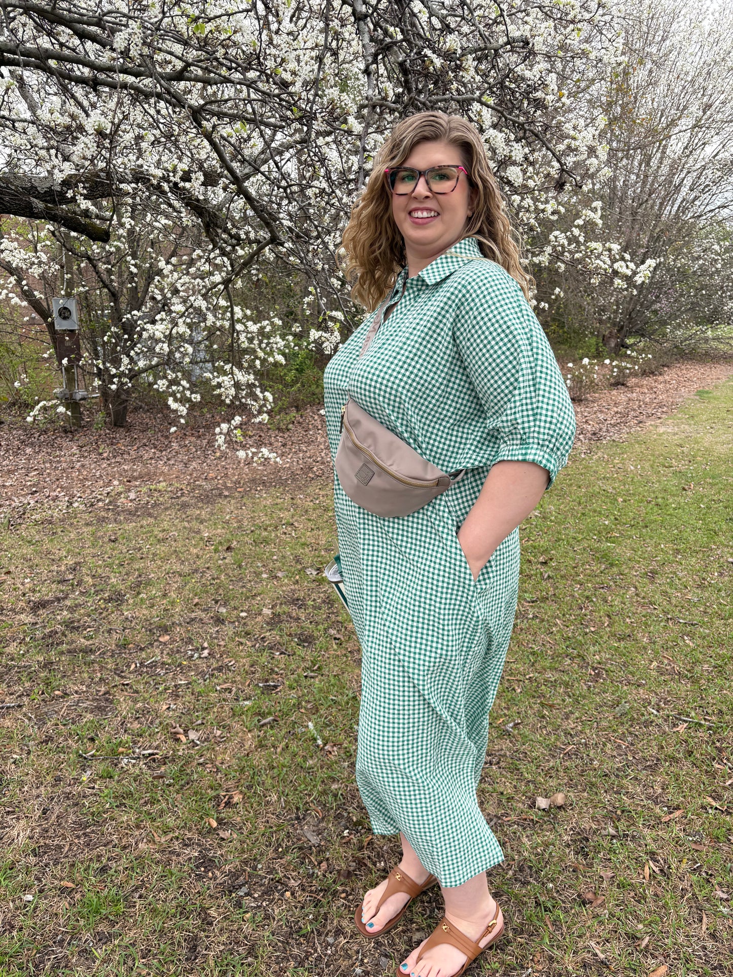 Kelly Green Gingham Midi Dress