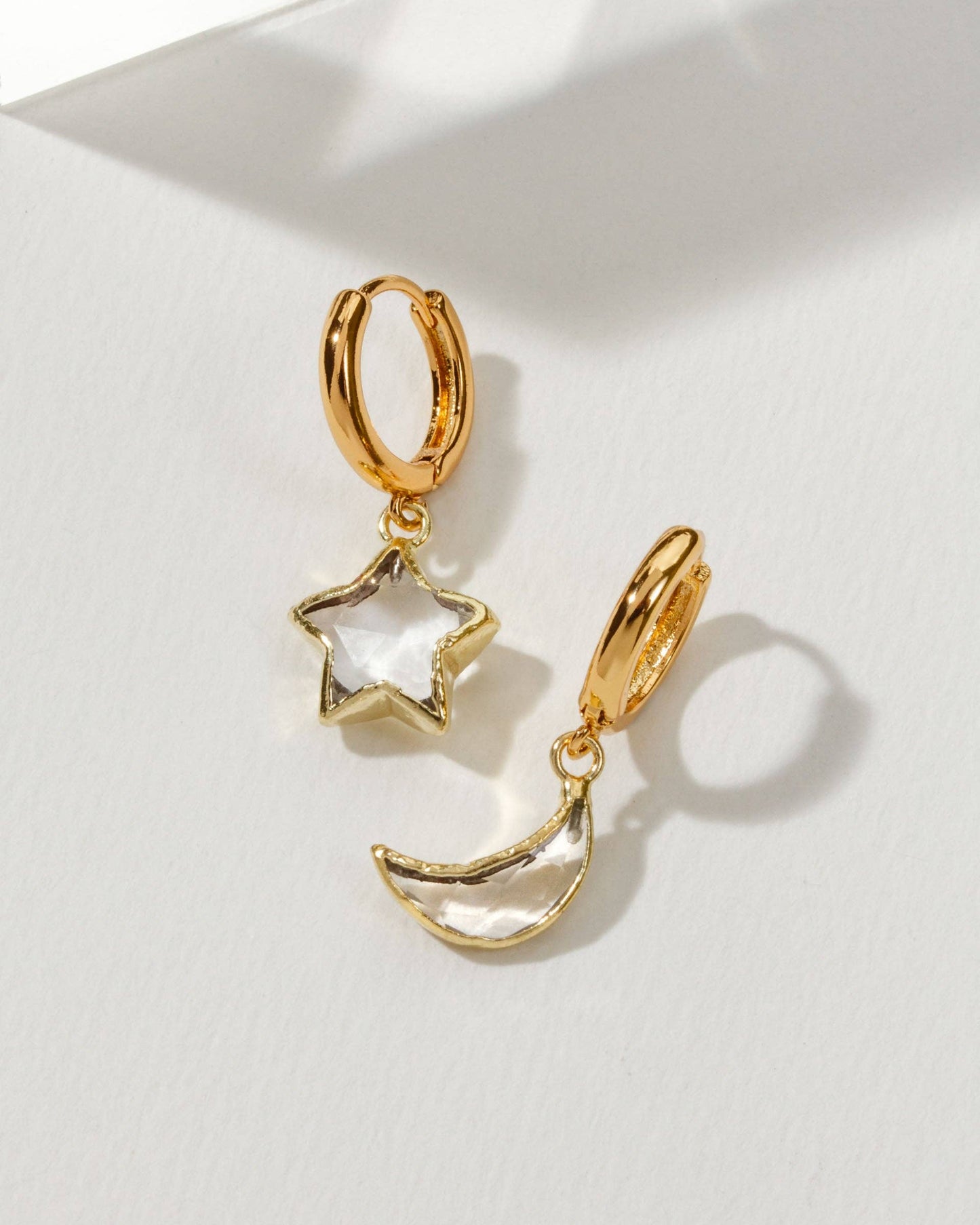 Clear Quartz Moon and Star Earrings