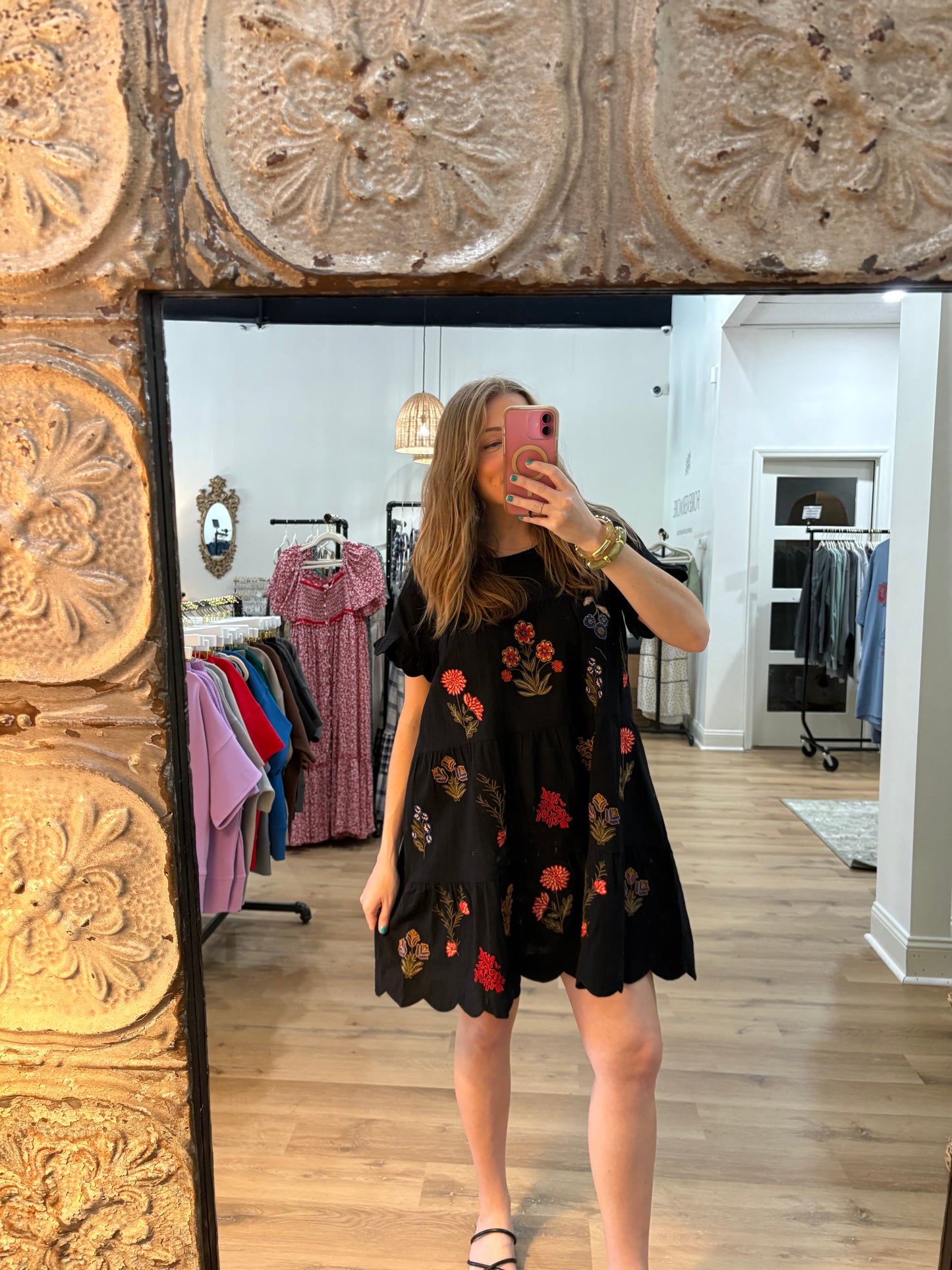 Macie Black Floral Embroidered Dress