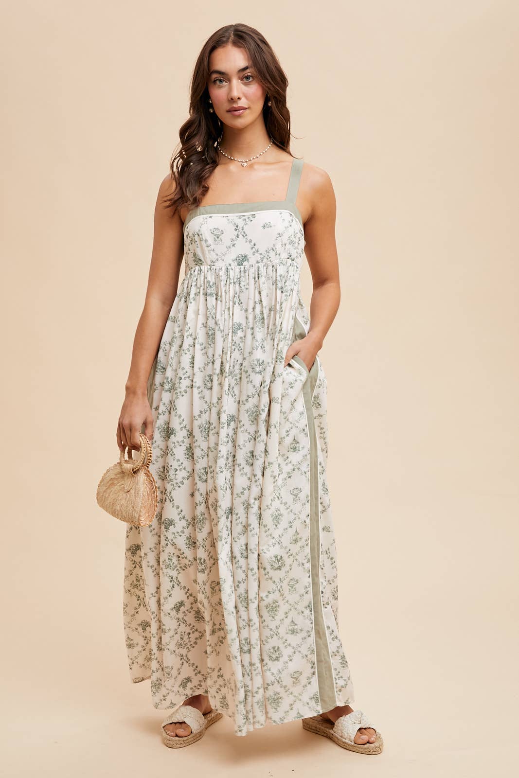 Green Toile Maxi Dress
