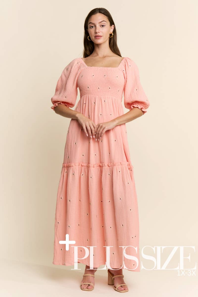 Bailey Peach Embroidered Maxi Dress
