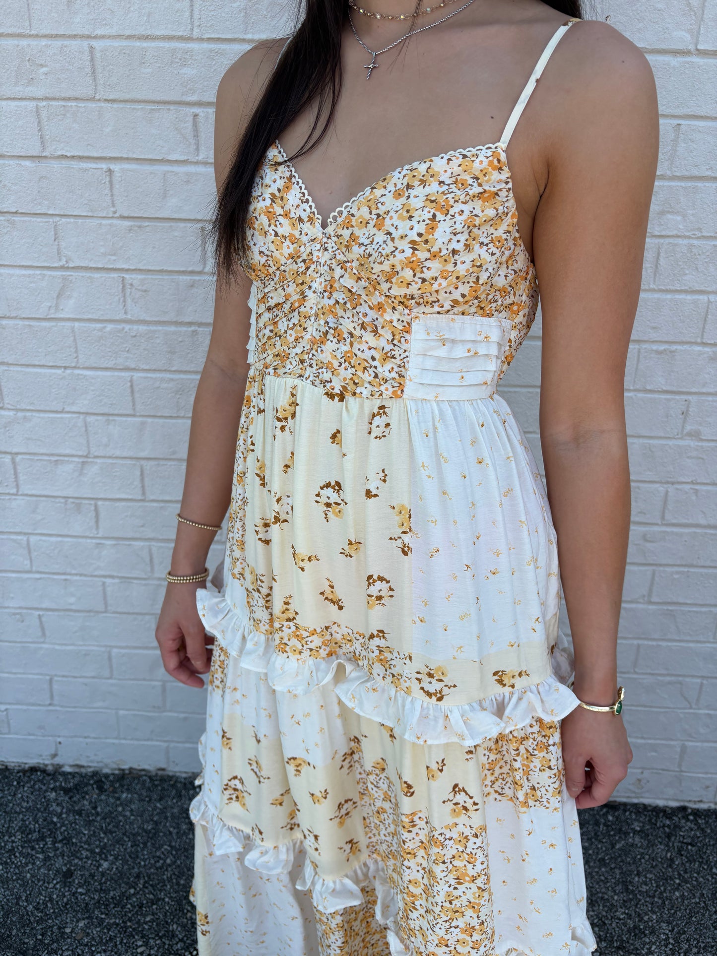 Butter Yellow Patchwork Midi Dress