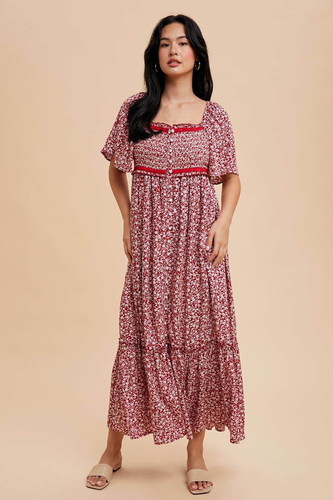 Redwood Flutter Sleeve Maxi Dress