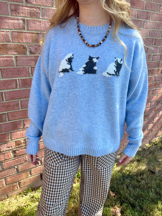 Blue Cat Trio Sweater