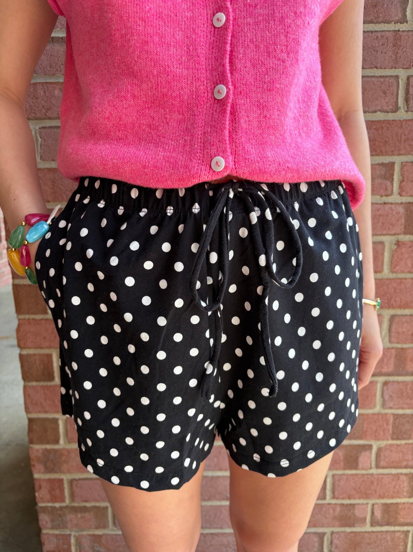 Black Polkadot Drawstring Shorts