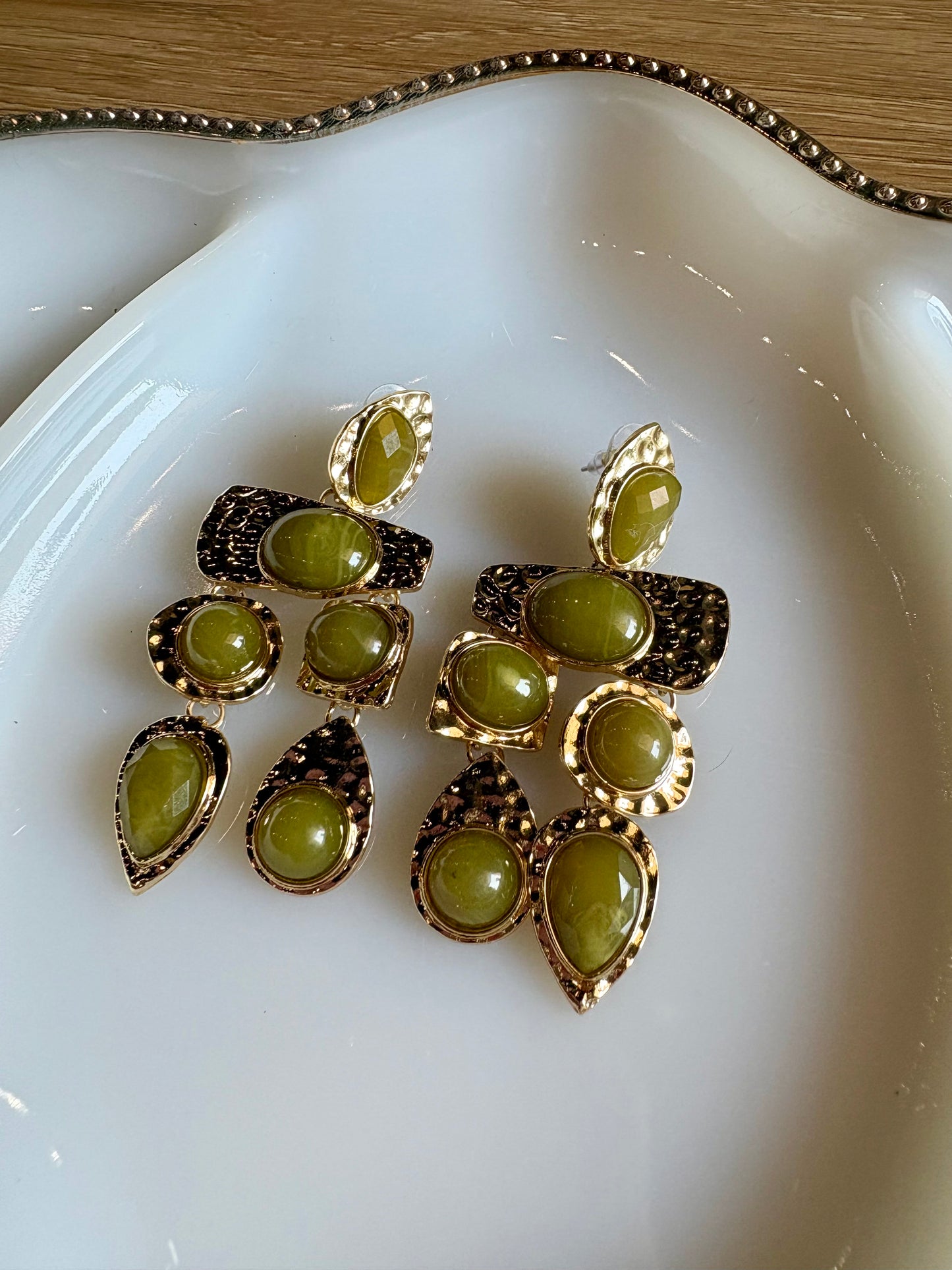 Olive Stone Drop Earrings