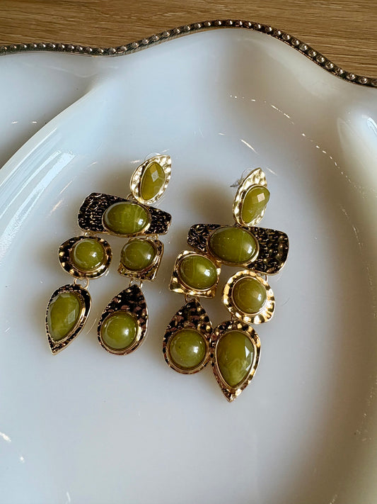 Olive Stone Drop Earrings